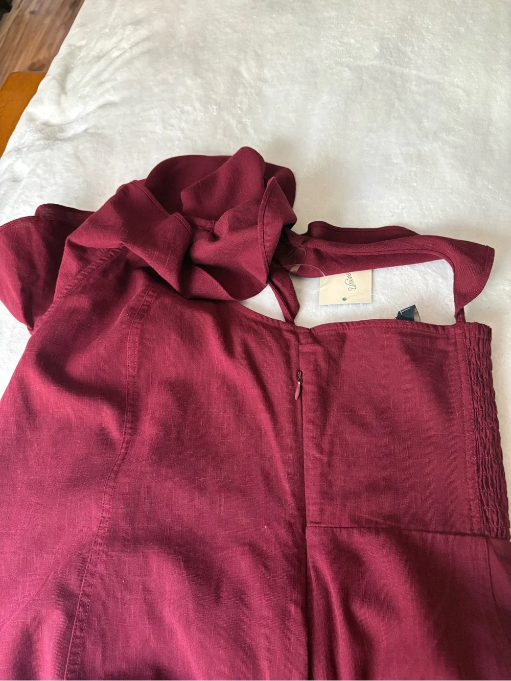 American Threads Burgundy Ruffled V-Neck Midi Dress - Picture 8 of 12